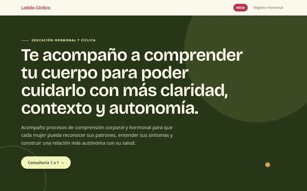 Portada de latidociclico.com con el mensaje principal de Agustina